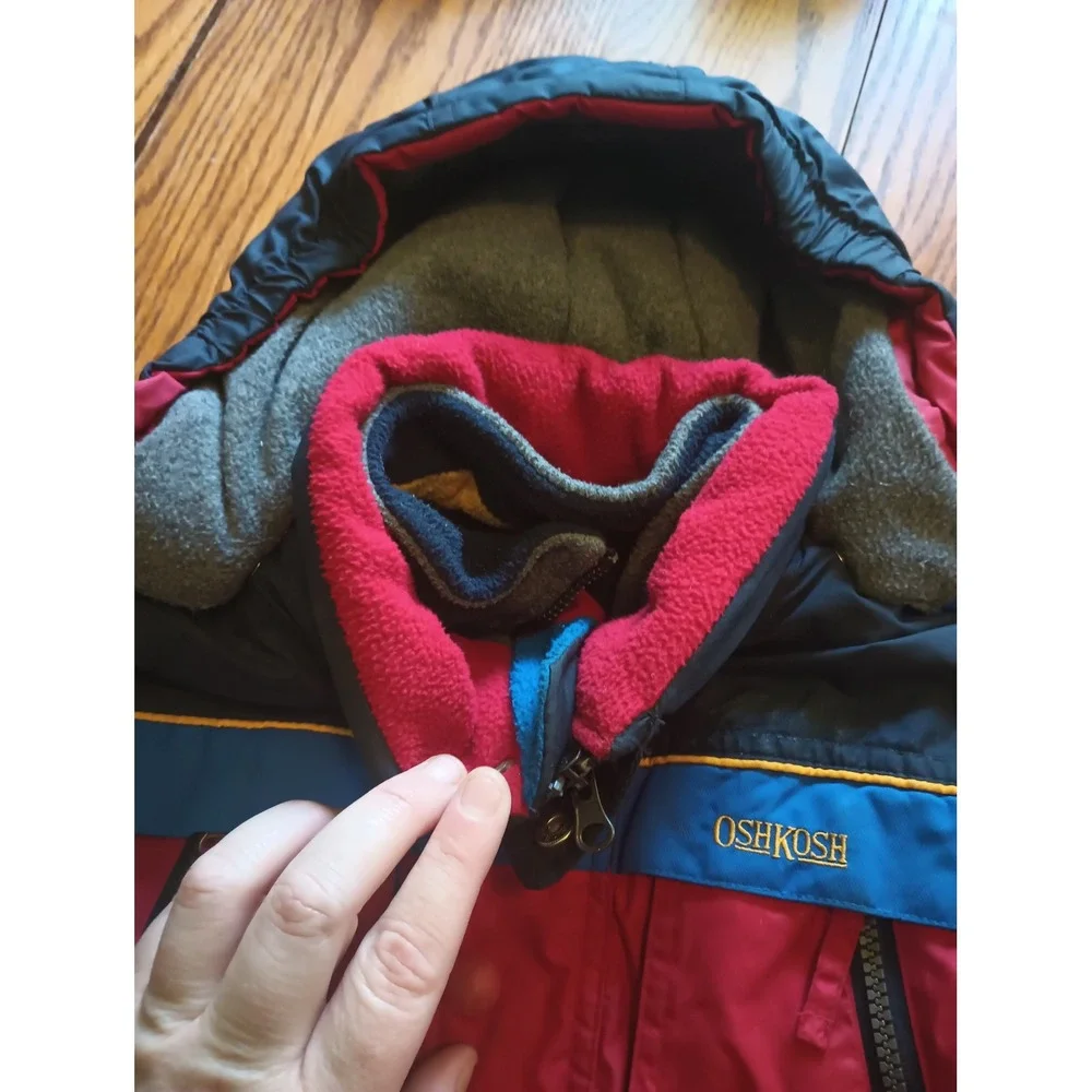 Vintage OshKosh Bgosh Kids 24M Red Blue Colorblock Winter Parka Snowsuit Set
